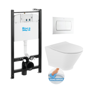 Roca Pack Bâti-support ROCA ACTIVE + WC GAP ROUND sans bride + Abattant softclose + Plaque de commande blanche (RocaActiveTheGap-1)