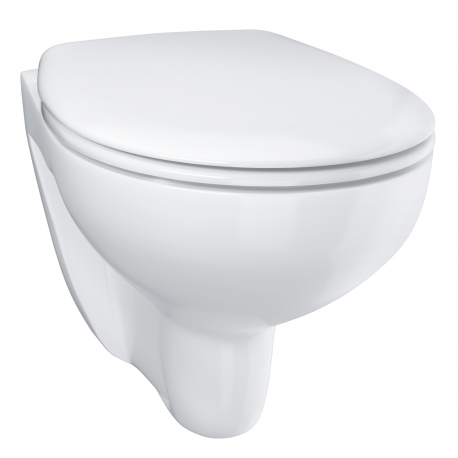 Geberit Pack WC Bâti Duofix + Cuvette suspendue Grohe Bau Ceramic + Abattant déclipsable + Plaque blanche (BauGeb3)