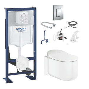 Grohe Pack complet Sensia Arena Rapid SL + WC lavant suspendu + Kit d'installation pour chasse automatique + plaque (Sensia-SET)