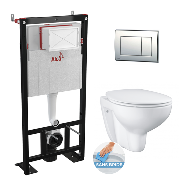 Alca Pack WC Bâti autoportant + Cuvette suspendue sans bride BauClassic+ Abattant déclipsable (AlcaBauClassic-1)
